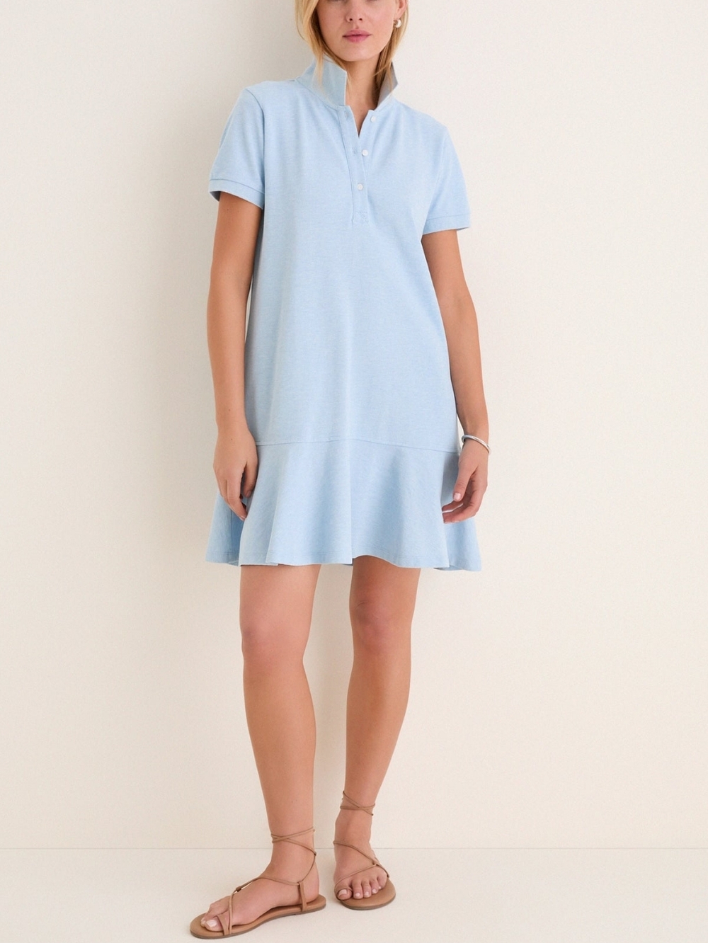 Tuckernuck Dress May Polo Light Blue Pique Ruffle Hem Mini Size M - Picture 3 of 16